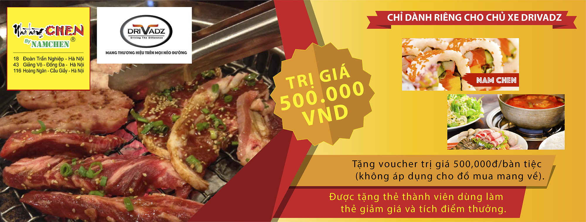 ĐĂNG KÝ DRIVADZ - NHẬN VOUCHER ƯU ĐÃI TỪ NHÀ HÀNG CHEN BY NAMCHEN ĐĂNG KÝ DRIVADZ - NHẬN VOUCHER ƯU ĐÃI TỪ NHÀ HÀNG CHEN BY NAMCHEN
